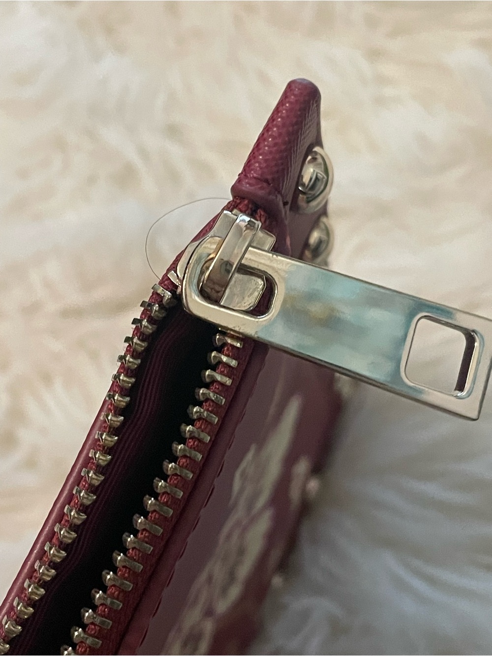 White House Black Market Leather Wine Floral Studded Wristlet - Picture 6 of 9